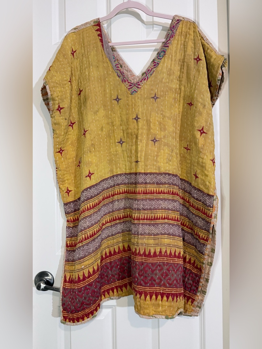 Kantha Embroidered V-Neck Tunic with Reversible Sides